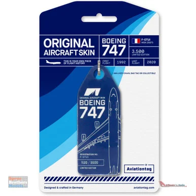 AVT107 AviationTag Boeing 747-422 (Corsair) Reg #F-GTUI Dark Blue Original Aircraft Skin Keychain/Luggage Tag/Etc With Lost & Found Feature