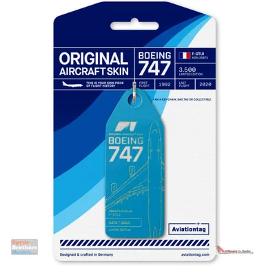 AVT109 AviationTag Boeing 747-422 (Corsair) Reg #F-GTUI Blue Original Aircraft Skin Keychain/Luggage Tag/Etc With Lost & Found Feature