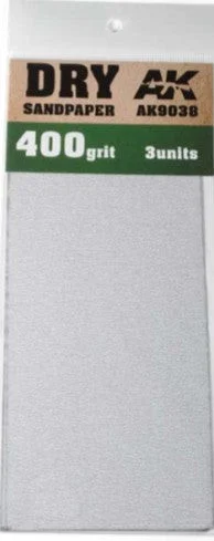 AK Interactive 9038 Dry Sandpaper 400 Grit, 3 Sheets