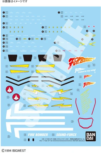 HG 1/100 Water Decals for VF-19 Custom Fire Valkyrie with Sound Booster