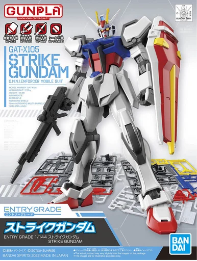 Bandai 5063491 #010 GAT-X105 Strike Gundam O.M.N.I. Enforcer Mobile Suit Entry Grade 1/144 Scale Model Kit