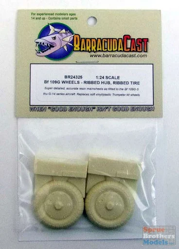 BARBR24325 1:24 BarracudaCast Bf 109G Wheels [Ribbed Hub / Ribbed Tire] (TRP kit) - BarracudaCals