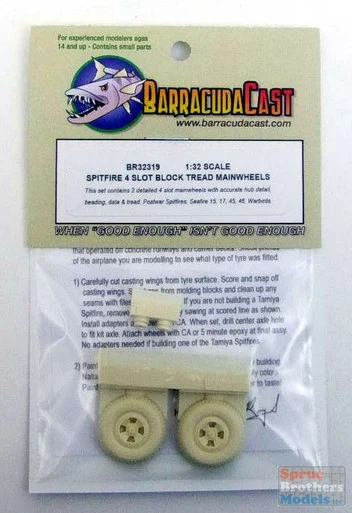 BARBR32319 1:32 BarracudaCast Spitfire 4 Slot Block Tread Main Wheels - BarracudaCals