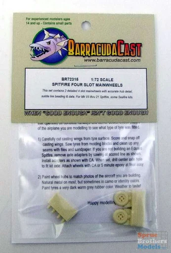 BARBR72315 1:72 BarracudaCast Spitfire Four Slot Mainwheels - BarracudaCals