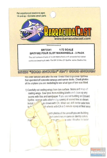 BARBR72341 1:72 BarracudaCast Spitfire Four Slot Mainwheels - 3 Pack
