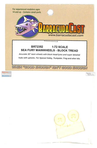 BARBR72352 1:72 BarracudaCast Sea Fury Main Wheels Block Tread - BarracudaCals