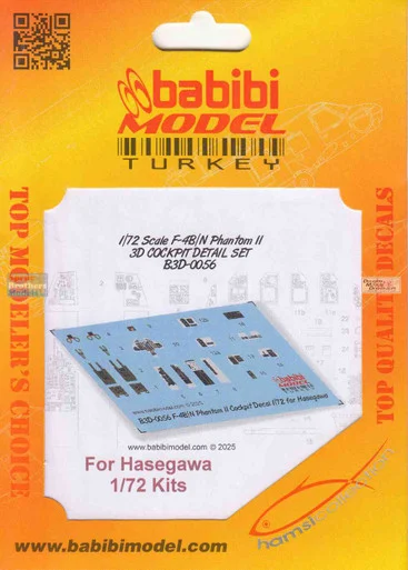 BBBB3D0056 1:72 Babibi Model 3D Cockpit Detail Set - F-4B F-4N Phantom II (HAS kit)