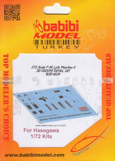 BBBB3D0059 1:72 Babibi Model 3D Cockpit Detail Set - F-4E Phantom II Late (HAS kit)