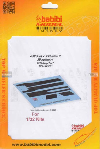 BBBB3D0072 1:32 Babibi Model 3D Decals F-4E Phantom II Walkway Version 1 with Gray Text
