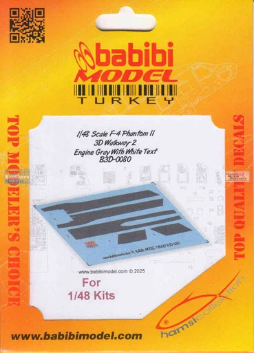 BBBB3D0080 1:48 Babibi Model 3D Decals F-4 Phantom II Walkway Version 2 Engine Gray with White Text