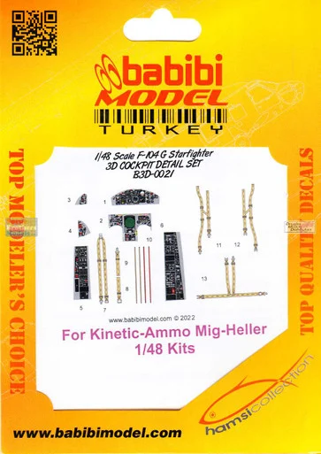 BBBB3D0021 1:48 Babibi Model 3D Cockpit Detail Set - F-104G Starfighter (KIN/AMM kit)