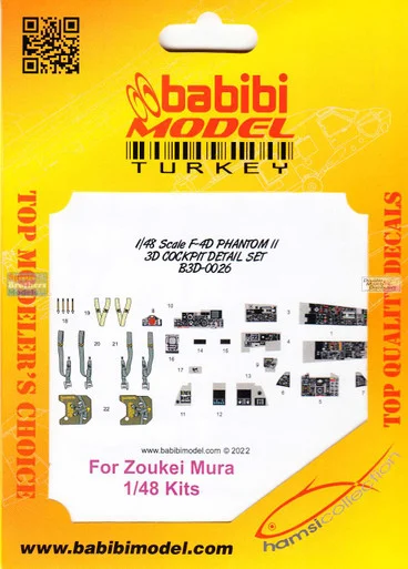 BBBB3D0026 1:48 Babibi Model 3D Cockpit Detail Set - F-4D Phantom II (ZKM kit)