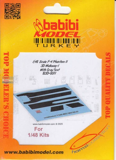 BBBB3D0071 1:48 Babibi Model 3D Detail Set - F-4 Phantom II Walkways Version 1 with Gray Text