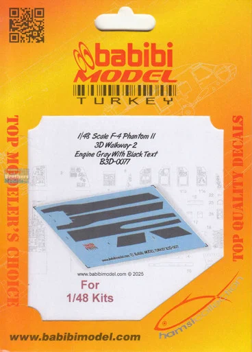 BBBB3D0077 1:48 Babibi Model 3D Detail Set - F-4 Phantom II Walkways Version 2 Engine Gray with Black Text