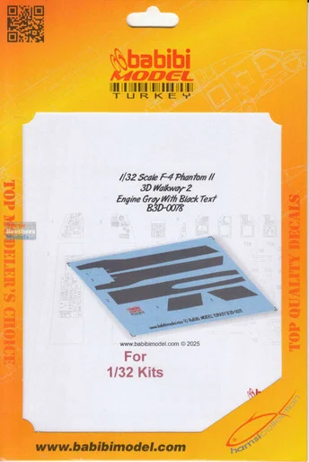 BBBB3D0078 1:32 Babibi Model 3D Decals F-4 Phantom II Walkway Version 2 Engine Gray with Black Text