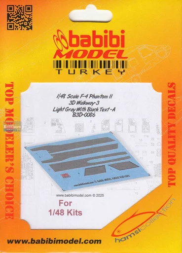 BBBB3D0086 1:48 Babibi Model 3D Detail Set - F-4 Phantom II Walkways Version 3 Light Gray with Black Text-A