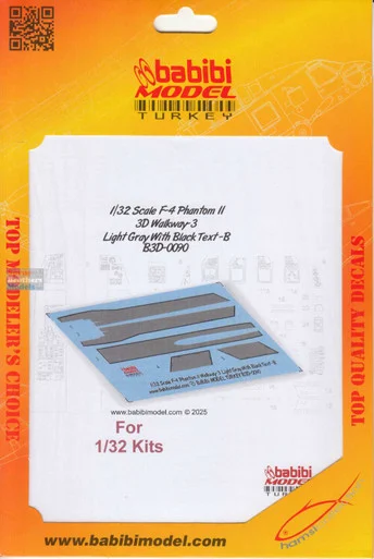 BBBB3D0090 1:32 Babibi Model 3D Decals F-4 Phantom II Walkway Version 3 Light Gray with Black Text-B