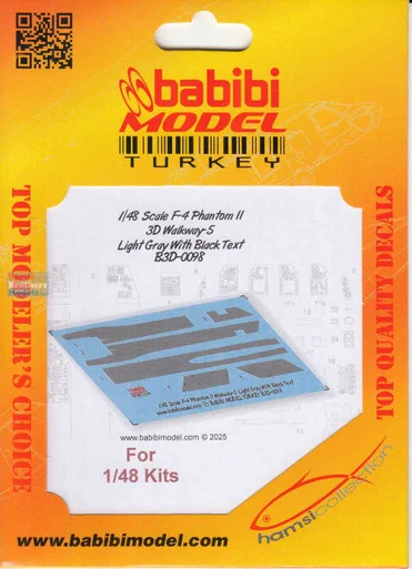 BBBB3D0098 1:48 Babibi Model 3D Detail Set - F-4 Phantom II Walkways Version 5 Light Gray with Black Text