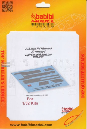 BBBB3D0099 1:32 Babibi Model 3D Decals F-4 Phantom II Walkway Version 5 Light Gray with Black Text