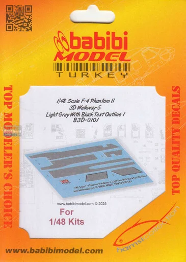 BBBB3D0101 1:48 Babibi Model 3D Detail Set - F-4 Phantom II Walkways Version 5 Light Gray with Black Text Outline-I