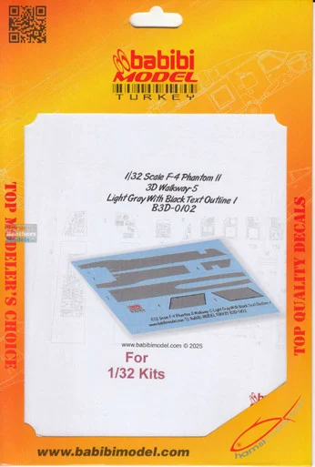 BBBB3D0102 1:32 Babibi Model 3D Decals F-4 Phantom II Walkway Version 5 Light Gray with Black Text Outline-I
