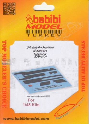 BBBB3D0104 1:48 Babibi Model 3D Detail Set - F-4 Phantom II Walkways Version 6 Engine Gray