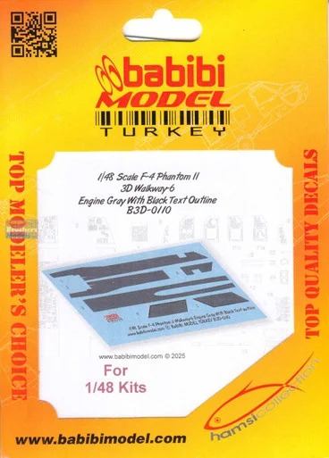 BBBB3D0110 1:48 Babibi Model 3D Detail Set - F-4 Phantom II Walkways Version 6 Engine Gray with Black Text Outline
