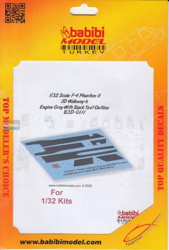 BBBB3D0111 1:32 Babibi Model 3D Decals F-4 Phantom II Walkway Version 6 Engine Gray with Black Text Outline