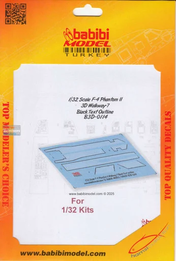 BBBB3D0114 1:32 Babibi Model 3D Decals F-4 Phantom II Walkway Version 7 Black Text Outline