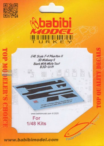 BBBB3D0119 1:48 Babibi Model 3D Detail Set - F-4 Phantom II Walkways Version 8 Black with White Text