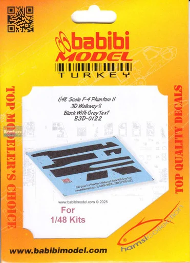 BBBB3D0122 1:48 Babibi Model 3D Detail Set - F-4 Phantom II Walkways Version 8 Black with Gray Text