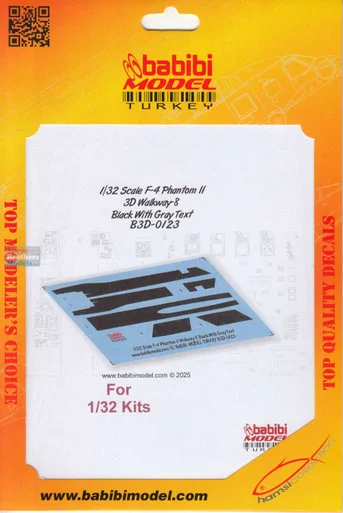 BBBB3D0123 1:32 Babibi Model 3D Decals F-4 Phantom II Walkway Version 8 Black with Gray Text