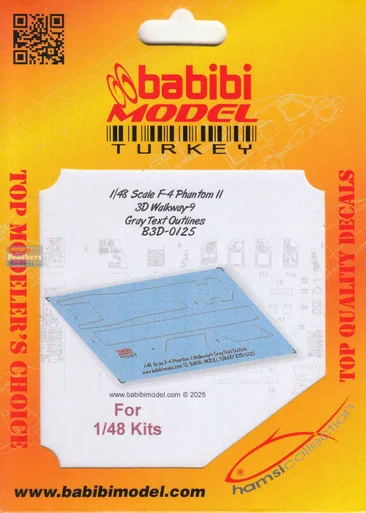 BBBB3D0125 1:48 Babibi Model 3D Detail Set - F-4 Phantom II Walkways Version 9 Gray Text Outlines