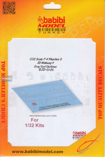 BBBB3D0126 1:32 Babibi Model 3D Decals F-4 Phantom II Walkway Version 9 Gray Text Outlines