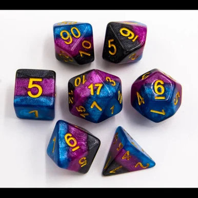 Critical Hit Collectibles Black/Blue/Purple Set of 7 Multi-Layer Polyhedral Dice w/ Gold Numbers for D20 Based RPG's
