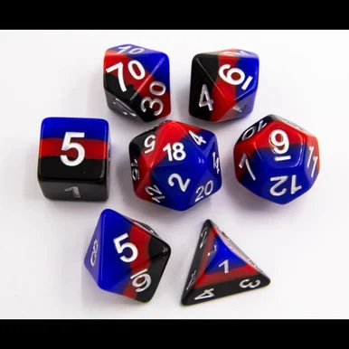 Critical Hit Collectibles Black/Blue/Red Set of 7 Multi-Layer Polyhedral Dice w/ White Numbers for D20 Based RPG's