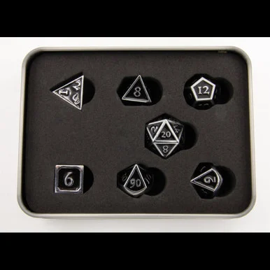 Critical Hit Collectibles Black Shadow Set of 7 Metal Polyhedral Dice w/ Silver Numbers for D20 Based RPG's - Critical Hits