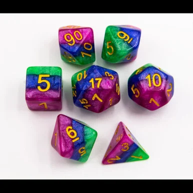 Critical Hit Collectibles Blue/Green/Purple Set of 7 Multi-Layer Polyhedral Dice w/ Gold Numbers for D20 Based RPG's