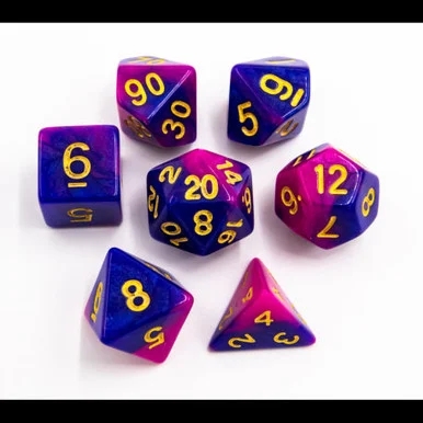 Critical Hit Collectibles Blue/Purple Set of 7 Fusion Polyhedral Dice w/ Gold Numbers for D20 Based RPG's - Critical Hits