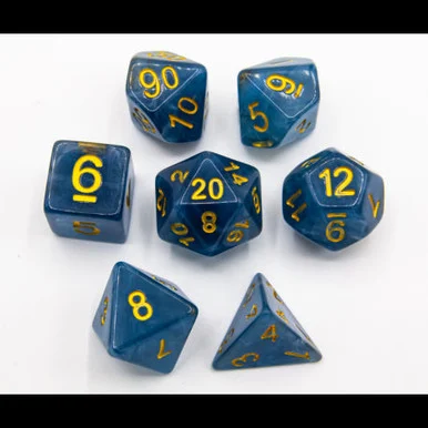 Critical Hit Collectibles Blue Set of 7 Jade Polyhedral Dice w/ Gold Numbers for D20 Based RPG's - Critical Hits