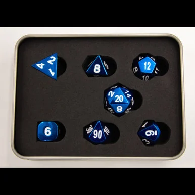 Critical Hit Collectibles Blue Set of 7 Metal Polyhedral Dice w/ White Numbers for D20 Based RPG's - Critical Hits