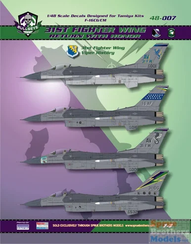 BMA48007 1:48 Bullseye Model Aviation Decals - F-16CG F-16CM Falcon / Viper '31st Fighter Wing - Return with Honor' Aviano AB, Italy