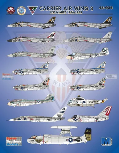 BMA48033 1:48 Bullseye Model Aviation Decals - Carrier Air Wing 8 USS Nimitz 1976-1979 (F-14A A-6E A-7E RA-5C EA-6B SH-3H E-2B)