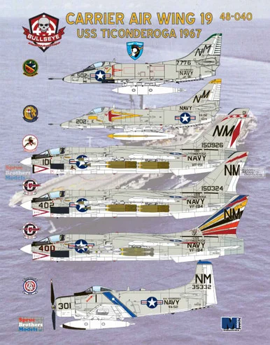 BMA48040 1:48 Bullseye Model Aviation Decals - Carrier Air Wing 19 USS Ticonderoga 1967 (A-4C A-4E Skyhawk A-1H Skyraider F-8E Crusader)