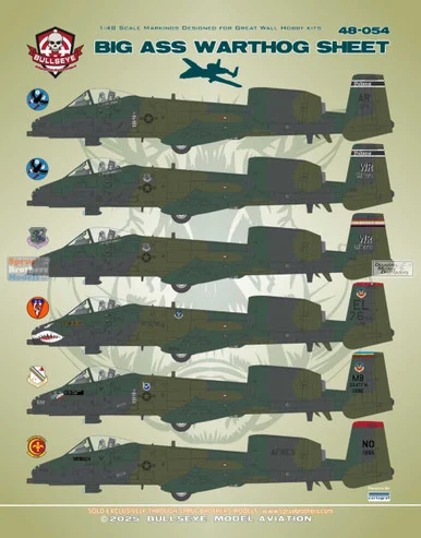 BMA48054 1:48 Bullseye Model Aviation Decals - A-10A Thunderbolt II 'Big Ass Warthog Sheet'