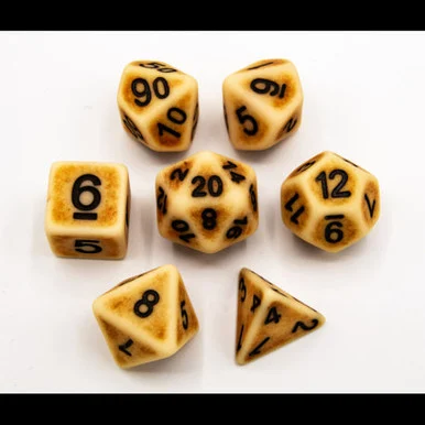 Critical Hit Collectibles Bone Set of 7 Ancient Polyhedral Dice w/ Black Numbers for D20 Based RPG's - Critical Hits