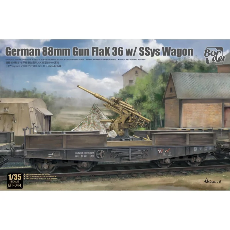 BORDER MODEL: 1/35; German 88mm Gun FlaK 36 with SSys Wagon with PE and metal barrel Model kit - Border Models