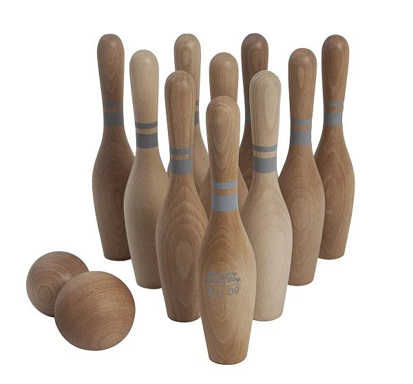 Natural Colored Wooden Bowling Set – 10 pins & 2 balls - Wooden Story
