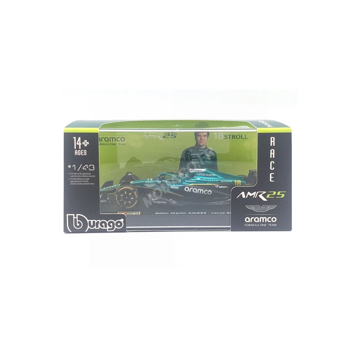 Aston martin f1 amr25 team aramco cognizant 18 lance stroll 2025 (packaging premium avec casque) - Burago