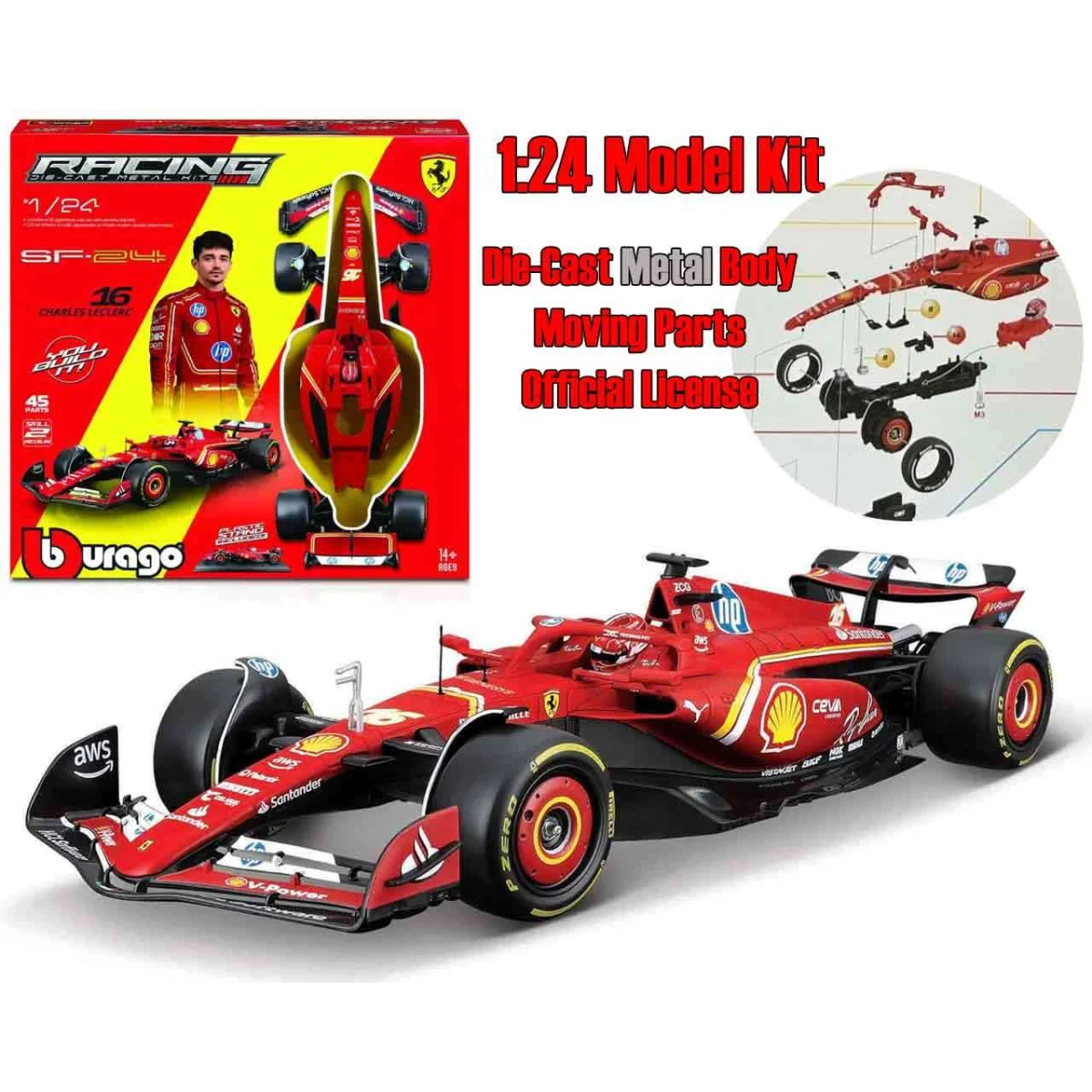 Ferrari F1 Sf-24 - N.16 Charles Leclerc With Helmet odel Kit 1:24 Model kit